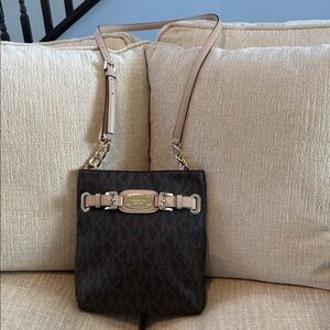 Michael Kors Dark Brown and Tan Crossbody Bag